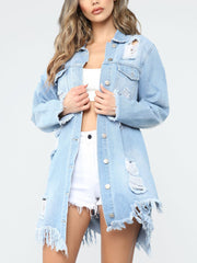 Casual Hollow out Ripped Denim Coat