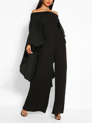 Off Shoulder Chiffon Cape Jumpsuit