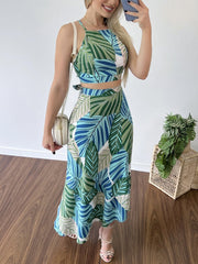 Print Crop Top Long Skirt Suit