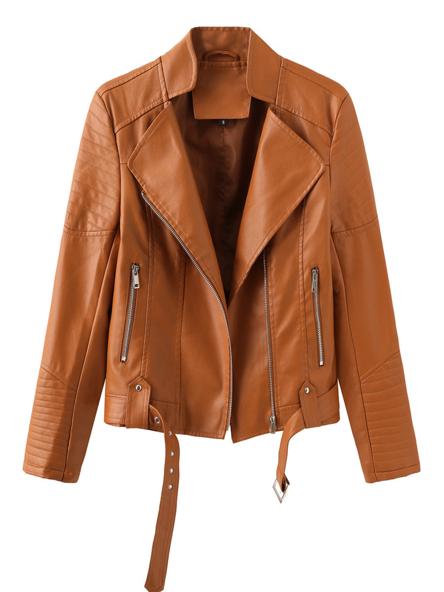 V Neck PU Leather Jacket