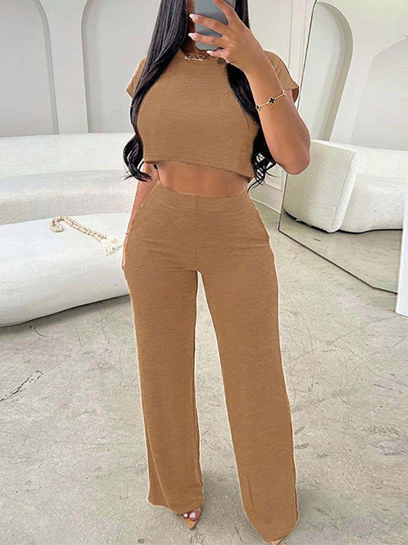 Crop Tops Trousers Casual Suit