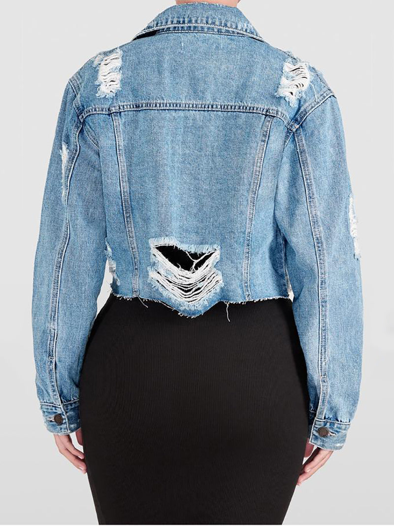 Casual Ripped Denim Cropped Jacket