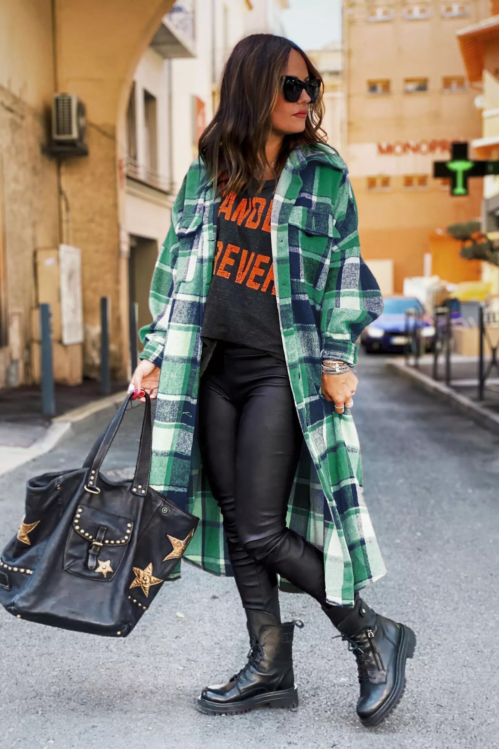 Flannel Shacket Plaid Jacket Maxi Length Coats