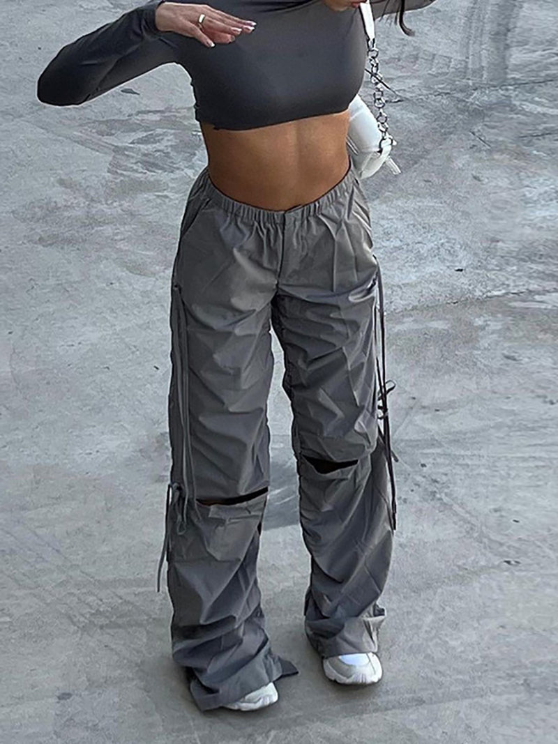 Drawstring Ripped Cargo Pants