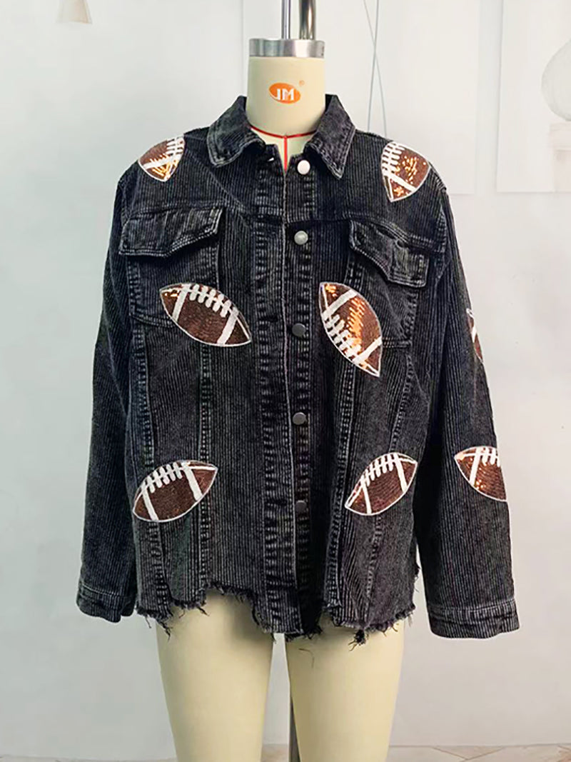 Boyfriend Rugby Sequin Corduroy Jacket Coat