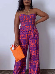 Print Strapless Slim Jumpsuit