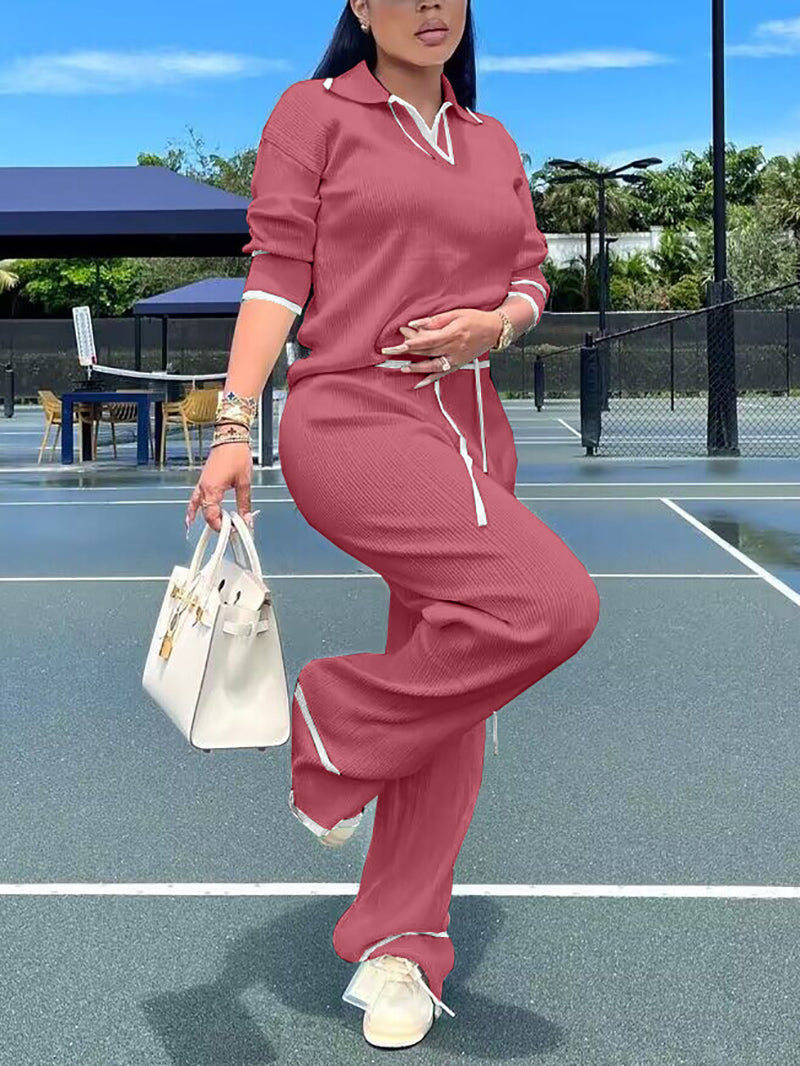 Casual Knit Wide-leg Pants Suit