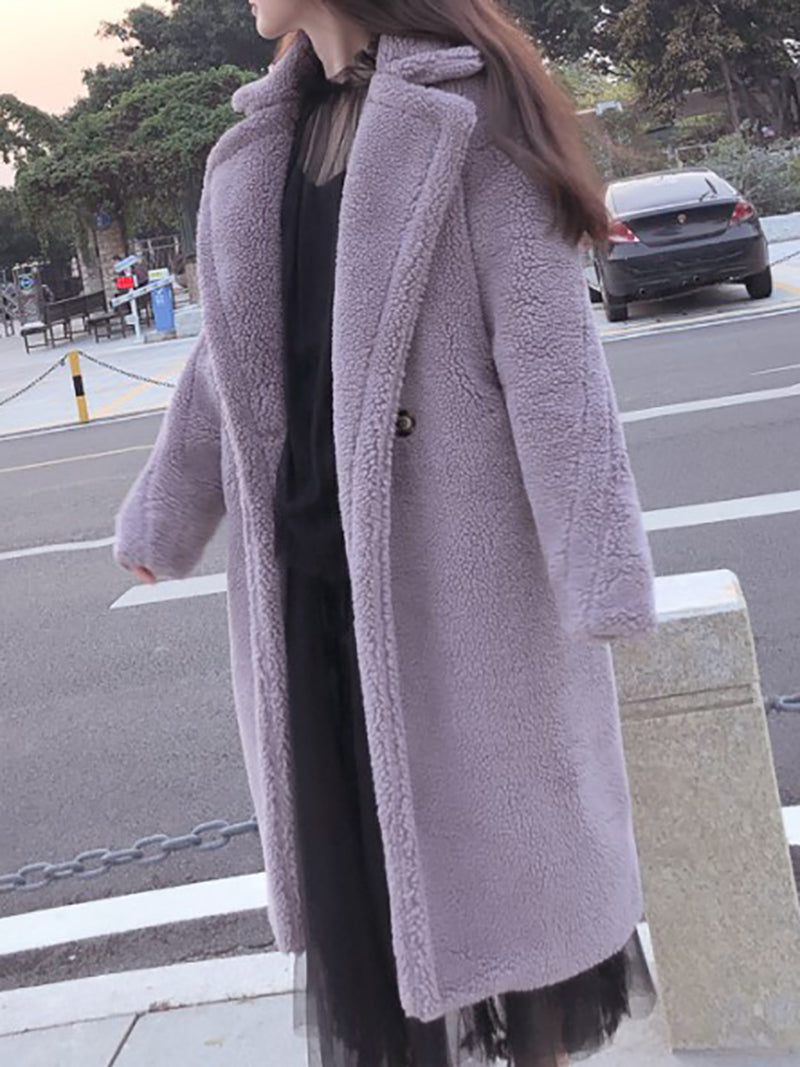 Brown Notched Lapel Long Teddy Overcoat