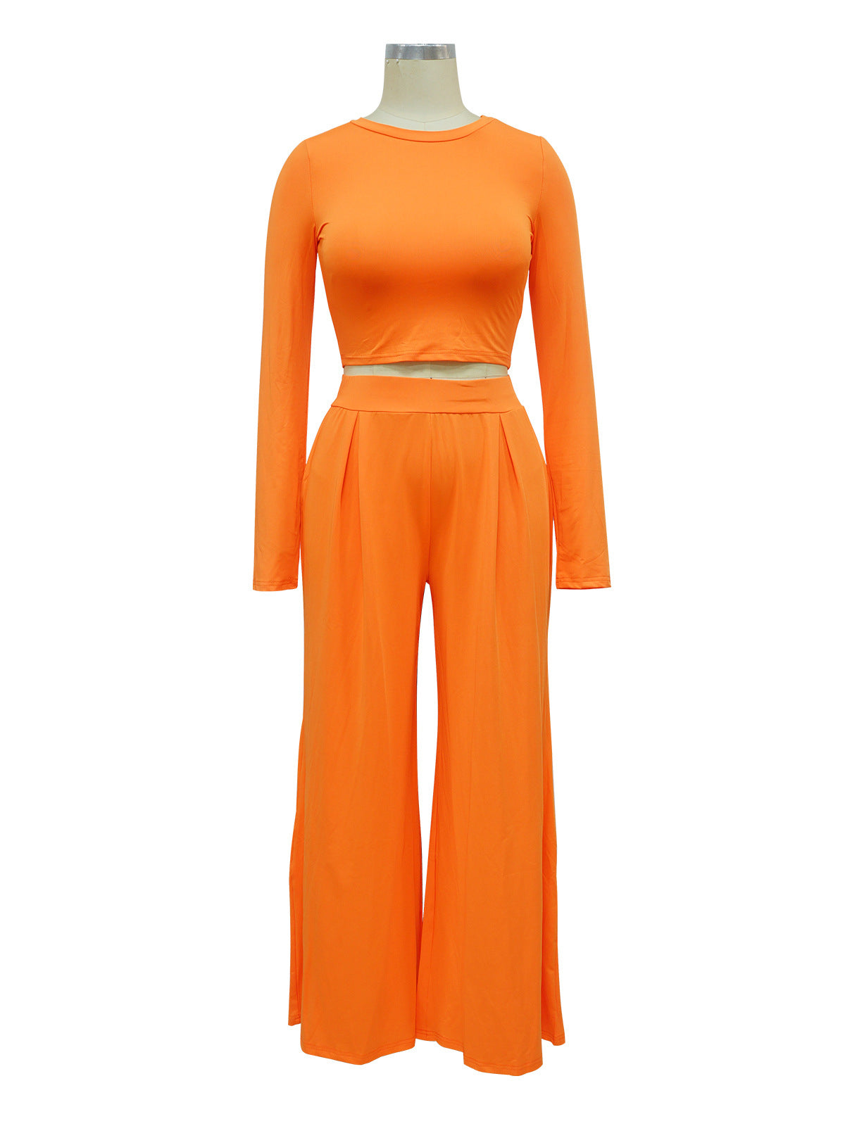 Crew-neck Top Wide-leg Pants Suit