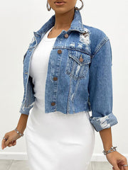 Casual Ripped Denim Cropped Jacket