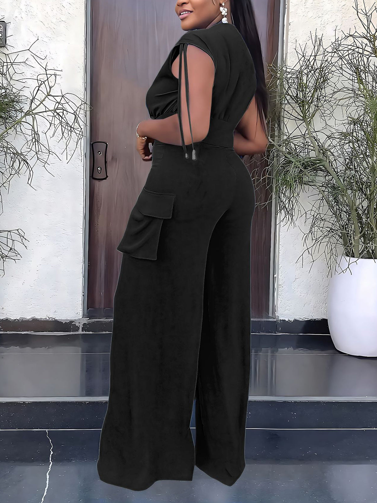 V Neck Top Straight Trousers Suit