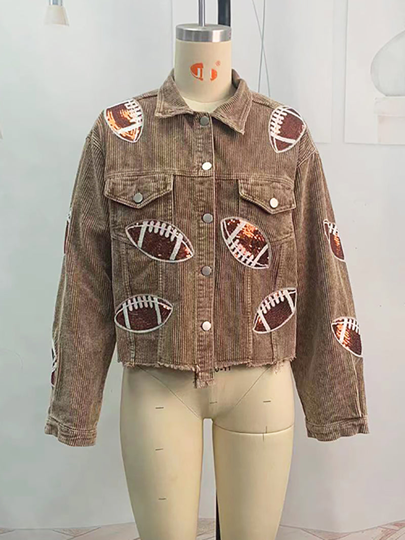 Boyfriend Rugby Sequin Corduroy Jacket Coat