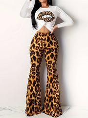 Panther Print Shirt Flared Pants Set