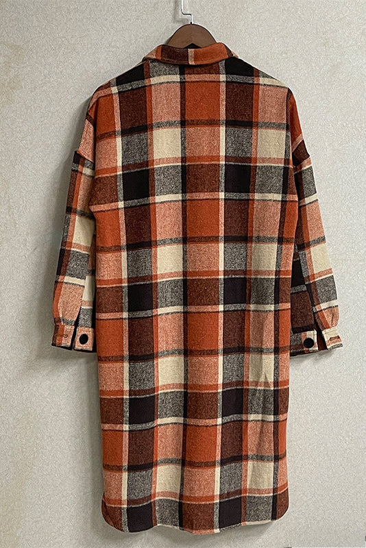 Flannel Shacket Plaid Jacket Maxi Length Coats