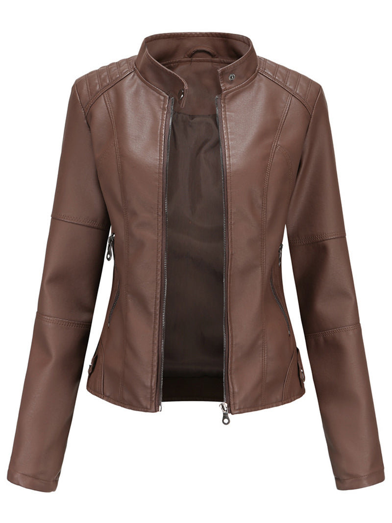 Stand Collar PU Leather Jacket