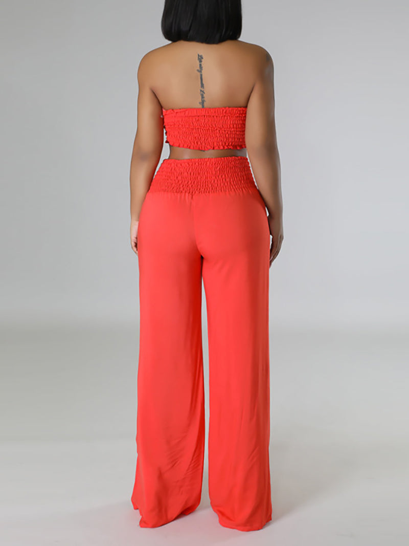 Sexy Strapless Top Loose Pants Suit