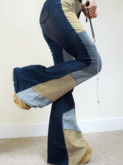 Denim Patchwork Flared Trousers