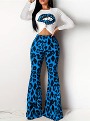 Panther Print Shirt Flared Pants Set