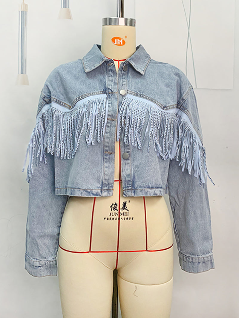 Fashion Tassels Short Denim Jacket Coat