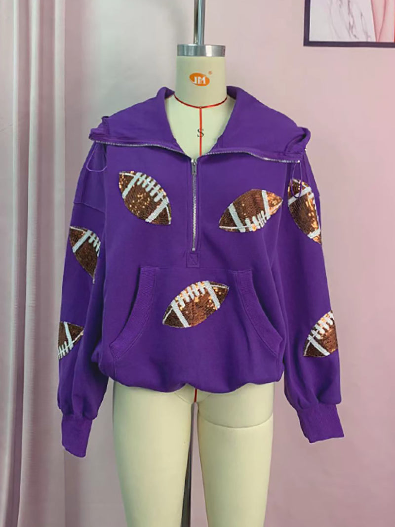 Rugby Sequin Drawstring Hoodie