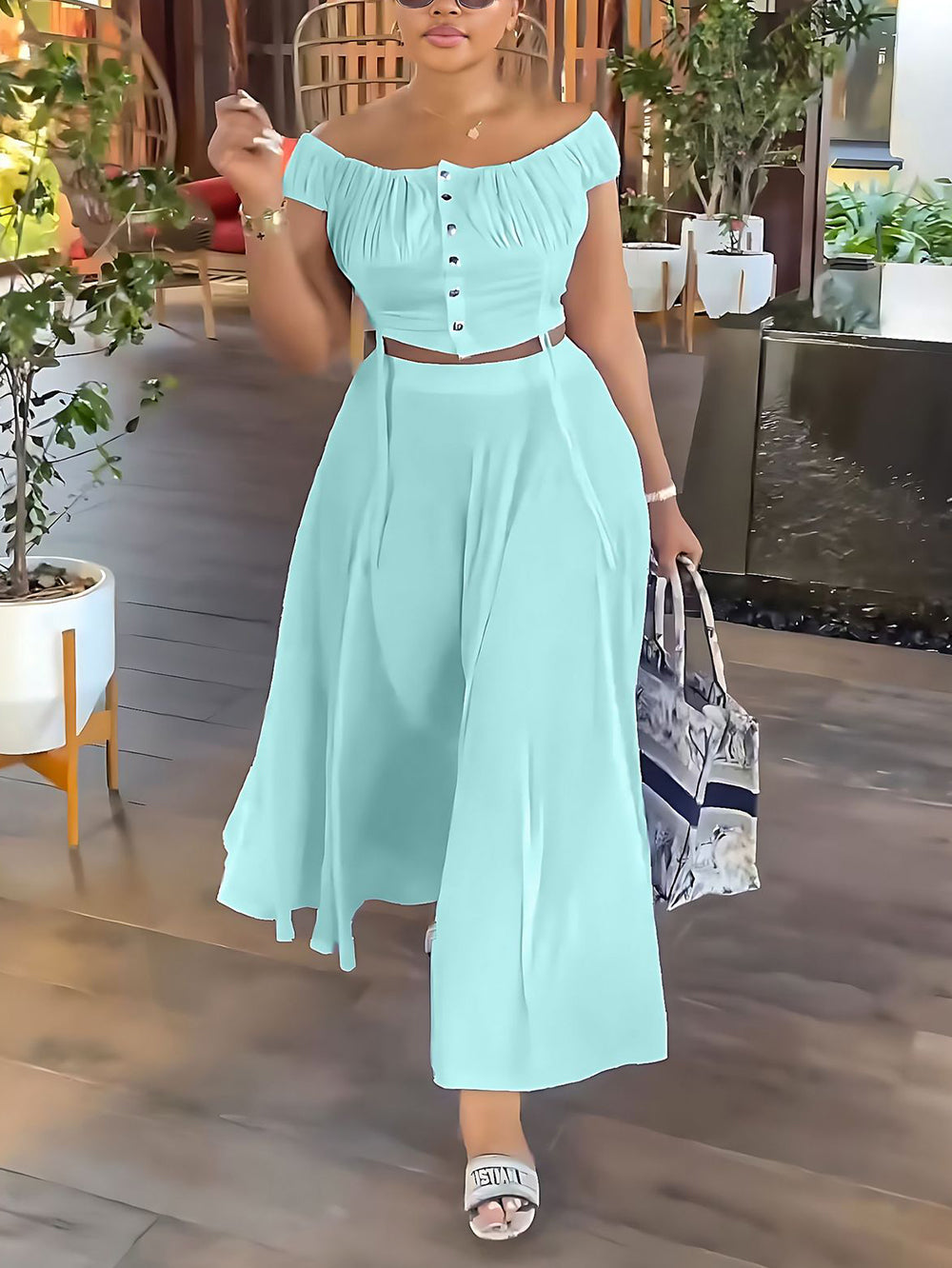 Off Shoulder Top Long Skirt Casual Set