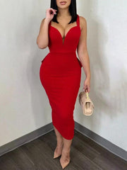 Sexy Deep V Backless Bow Slit Dress