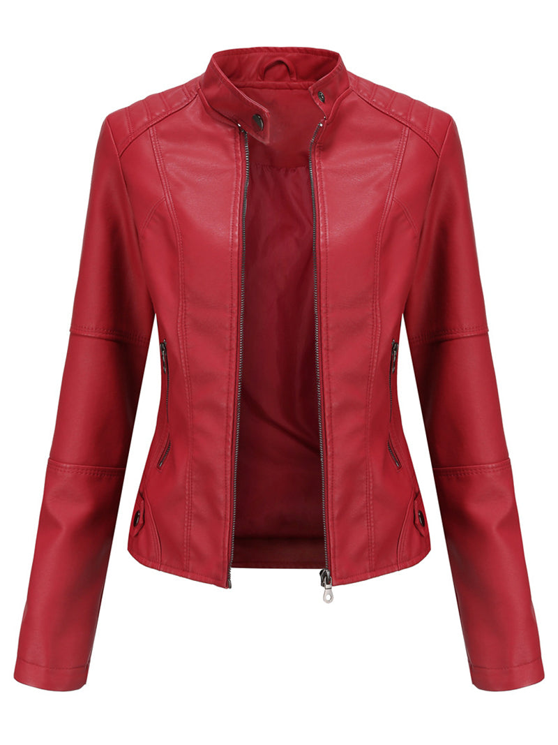 Stand Collar PU Leather Jacket