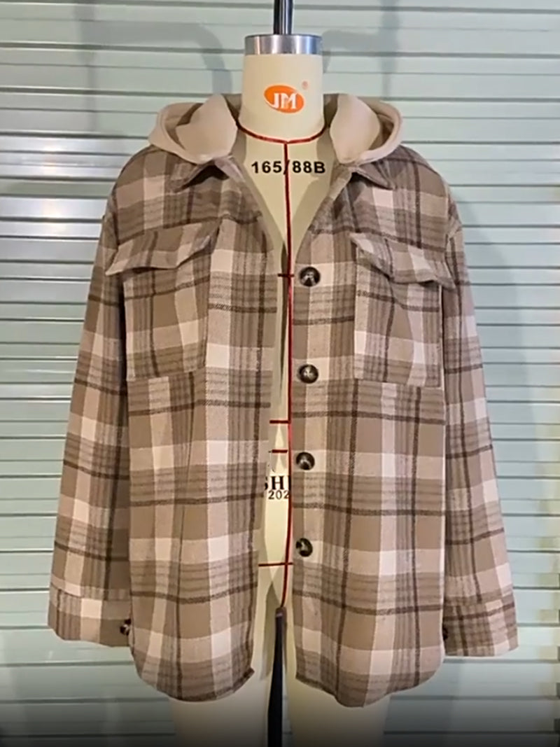 Fashion Detachable Hooded Plaid Coat