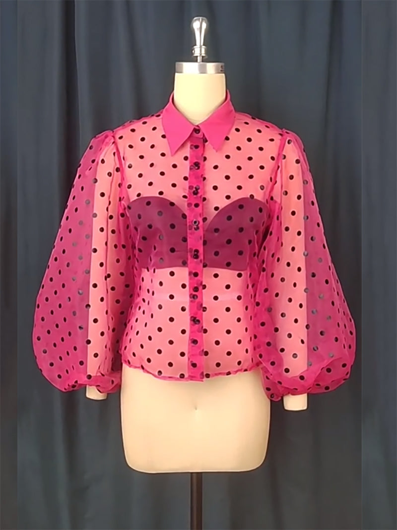 Fashion Polka Dot See-through Shirt