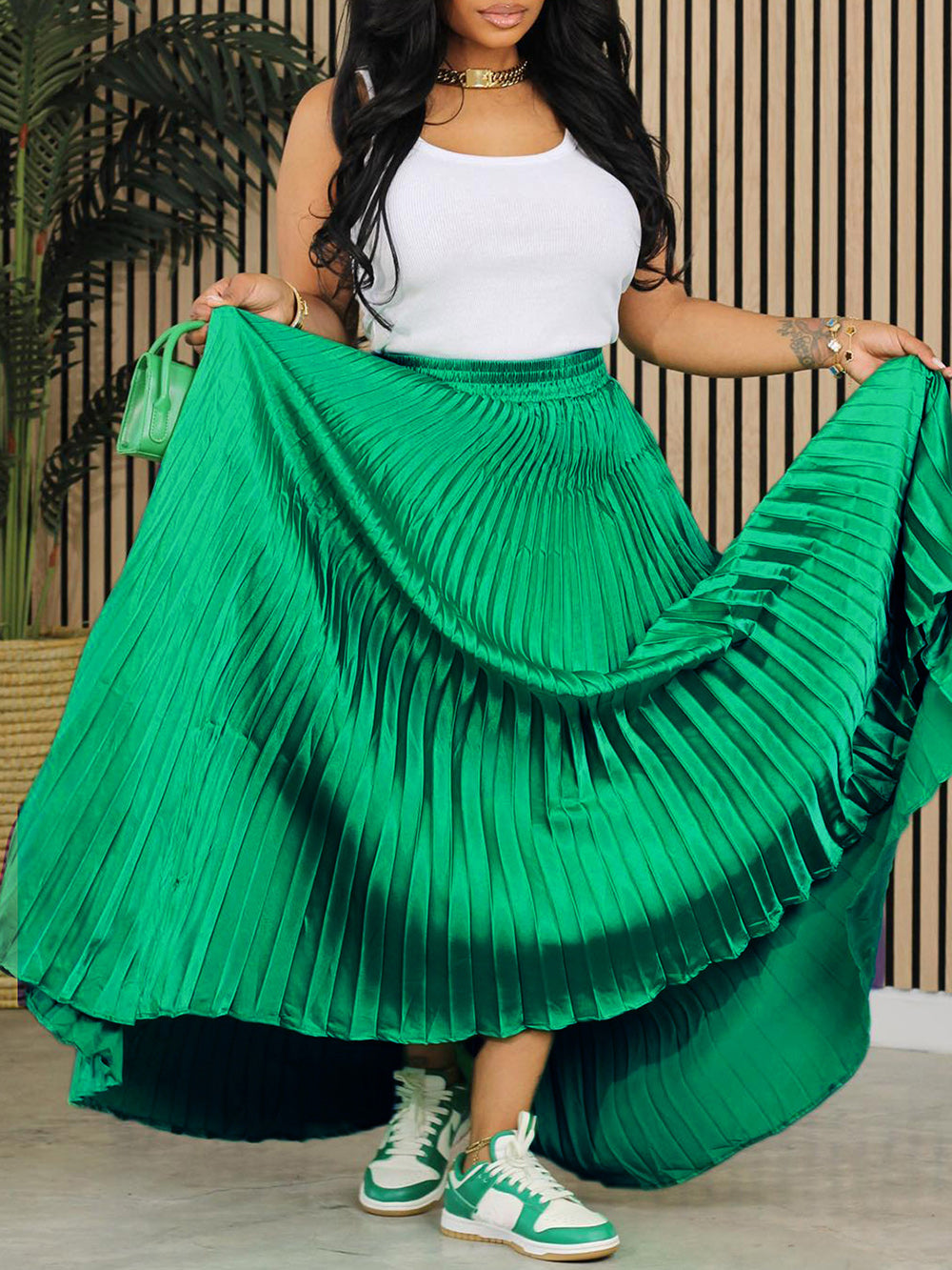 Casual High-waist Pleated Skirt