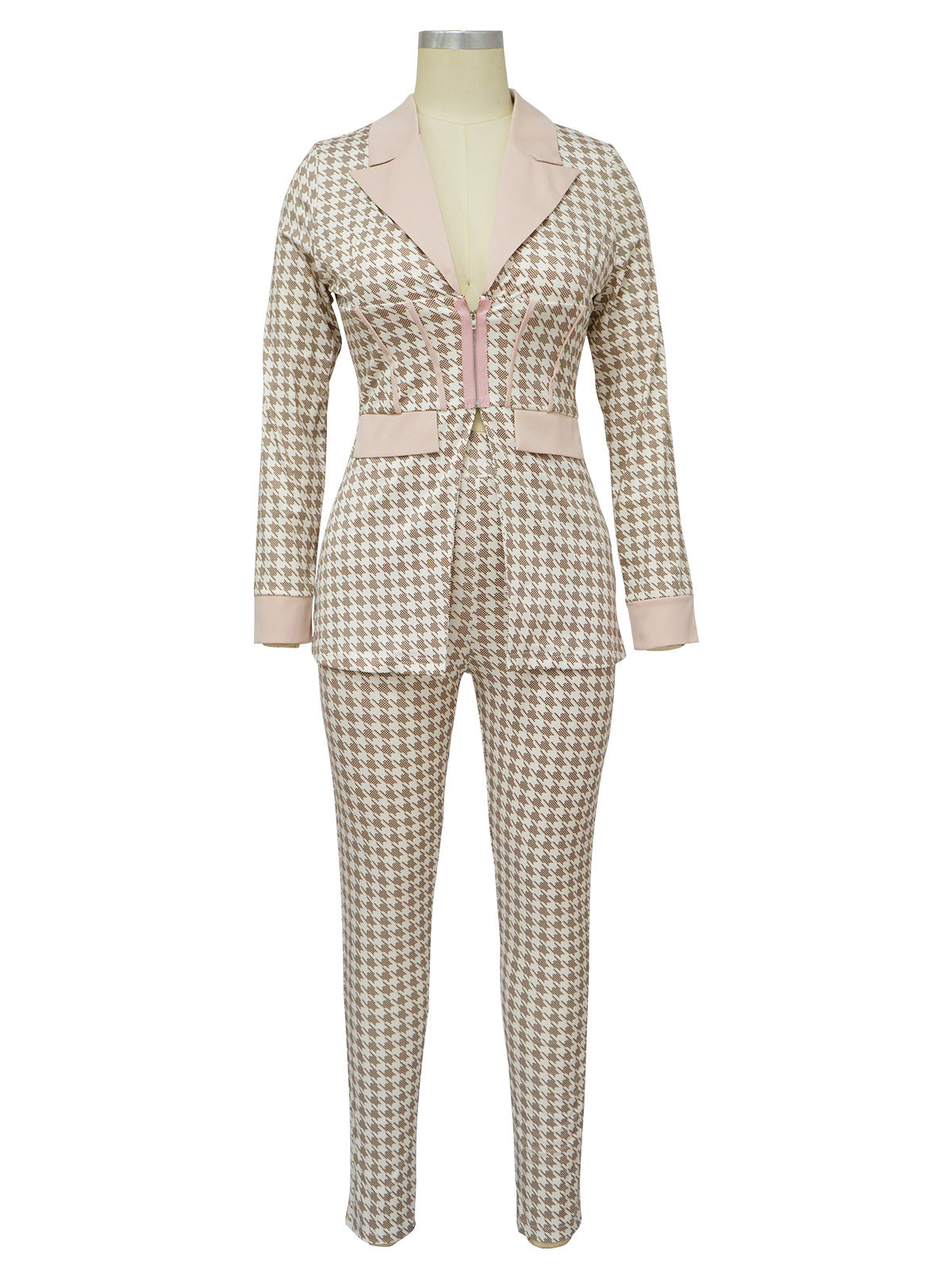 Casual Houndstooth Blazer Suit  Set