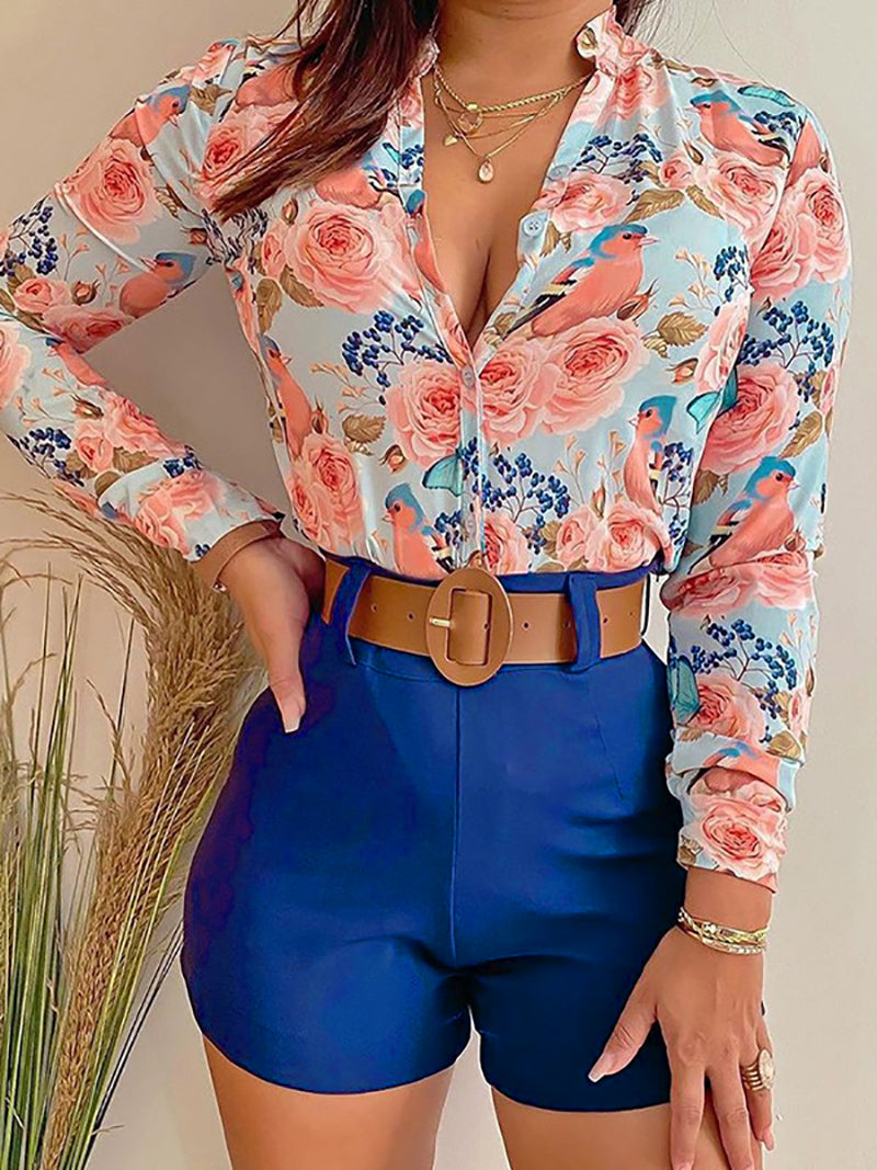 Print Shirt Shorts Casual Suit