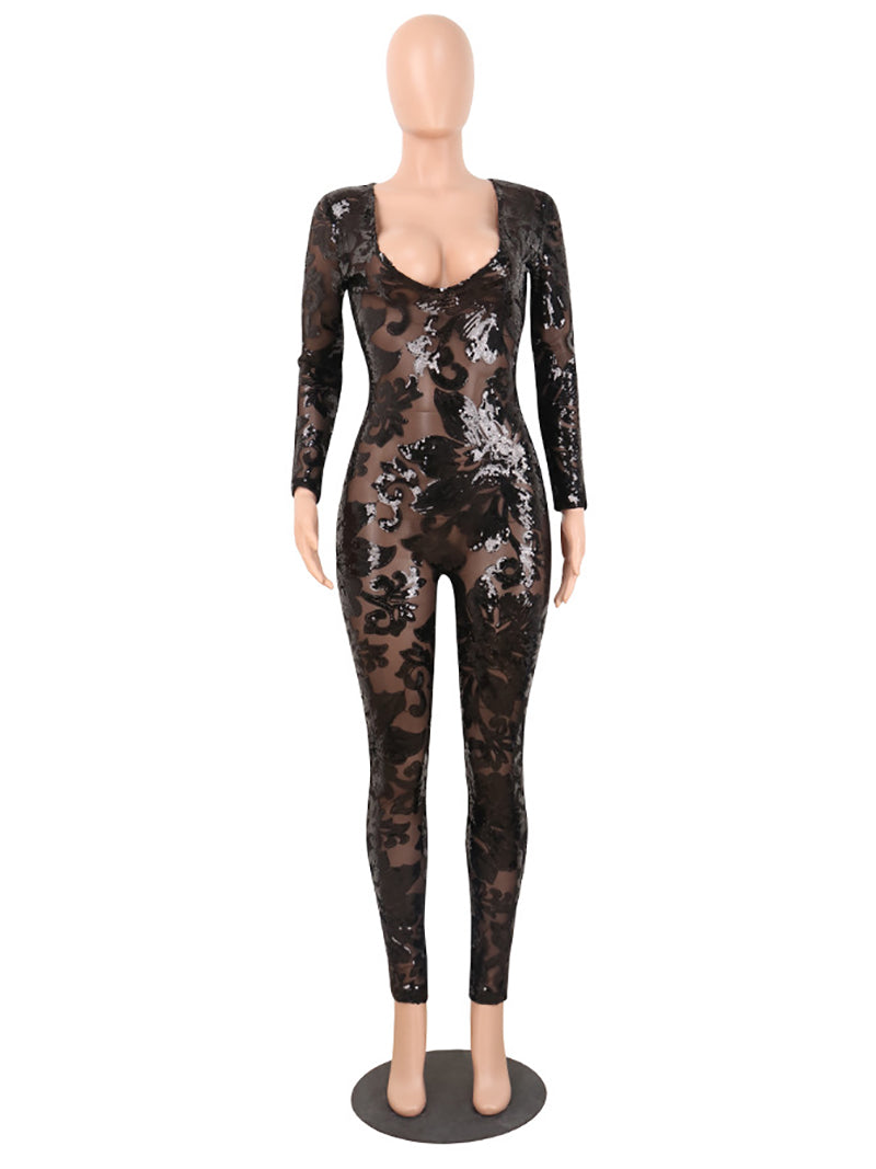 Sequin See-through Club Jumpsuit