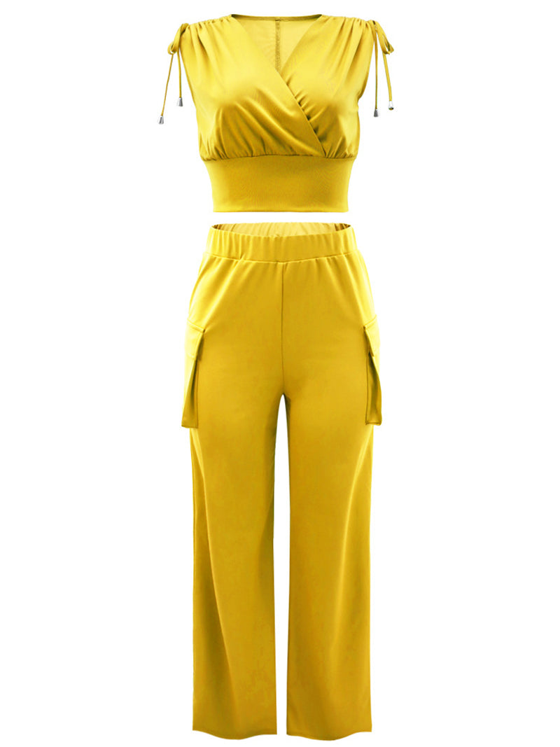 V Neck Top Straight Trousers Suit