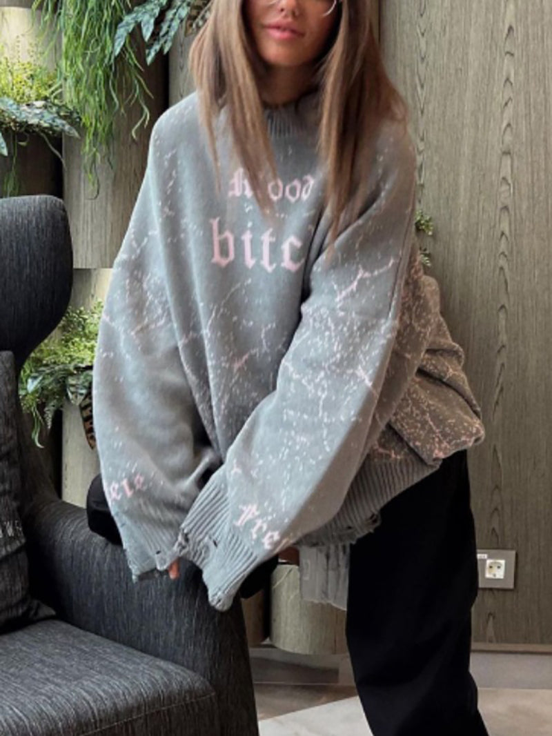 Loose Embroidery Pullover Sweater