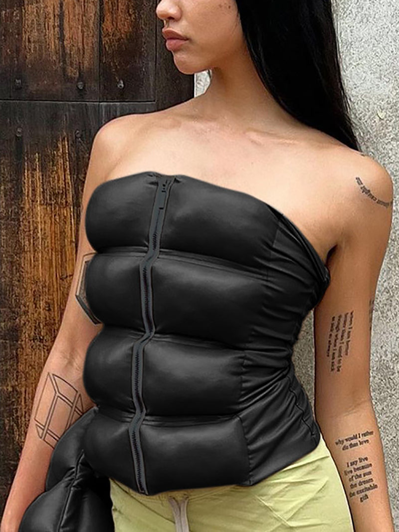 Strapless Cotton PU leather Vest