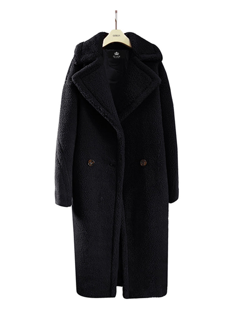 Brown Notched Lapel Long Teddy Overcoat