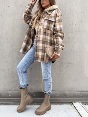 Fashion Detachable Hooded Plaid Coat