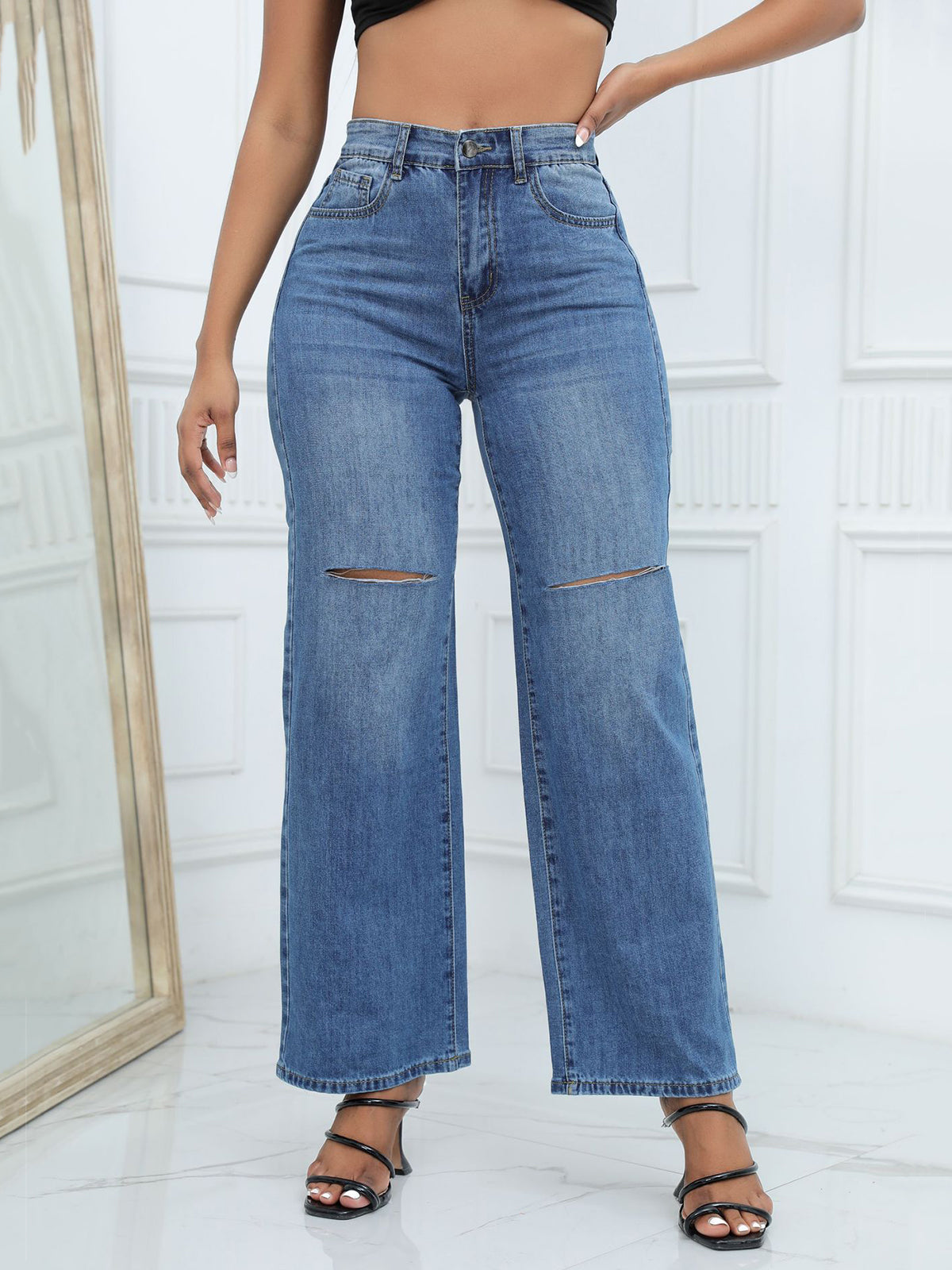 Fashion Ripped Straight-leg Jeans