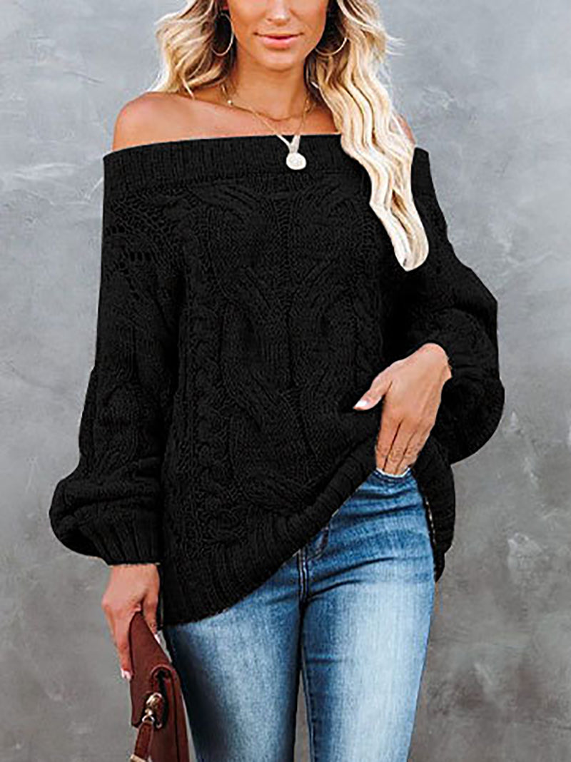 Off Shoulder Loose Knit Pullover Sweater