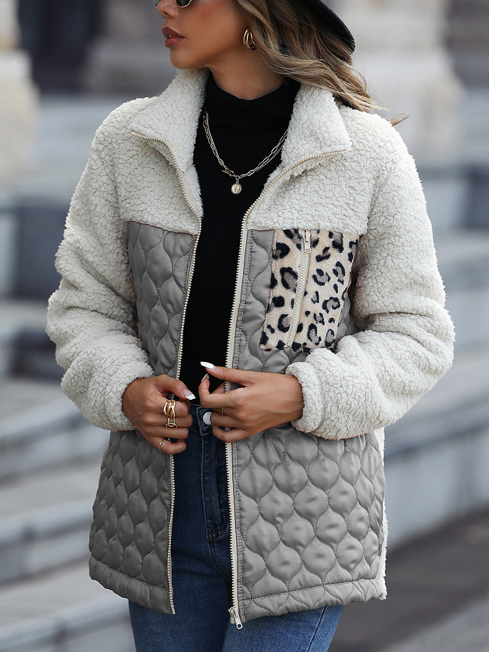 Double-faced Pile Patchwork Coat