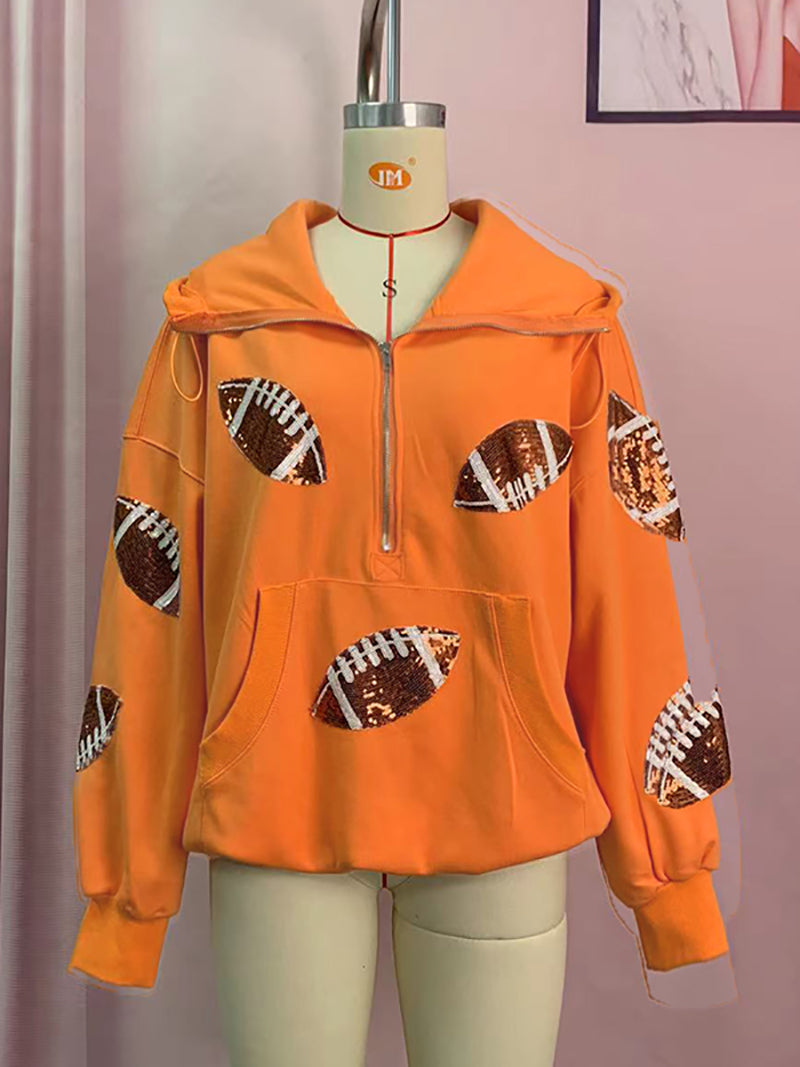 Rugby Sequin Drawstring Hoodie