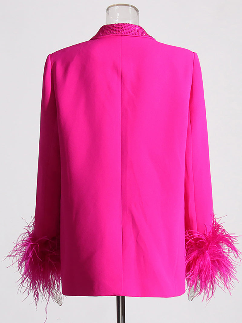 Fashion Rhinestone Feather Blazer Coat