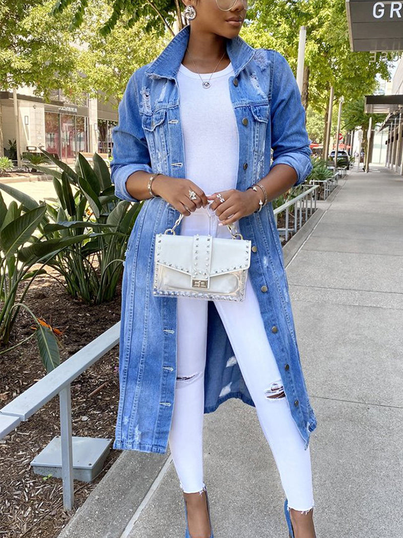 Fashion Ripped Denim Jacket Coat