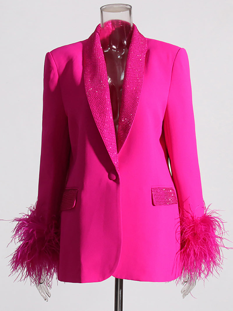 Fashion Rhinestone Feather Blazer Coat