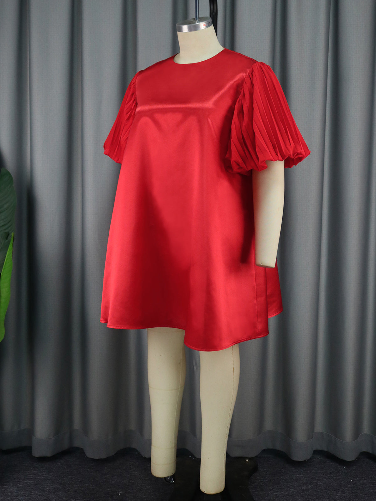 Pleated Puff sleeves A-line Dress
