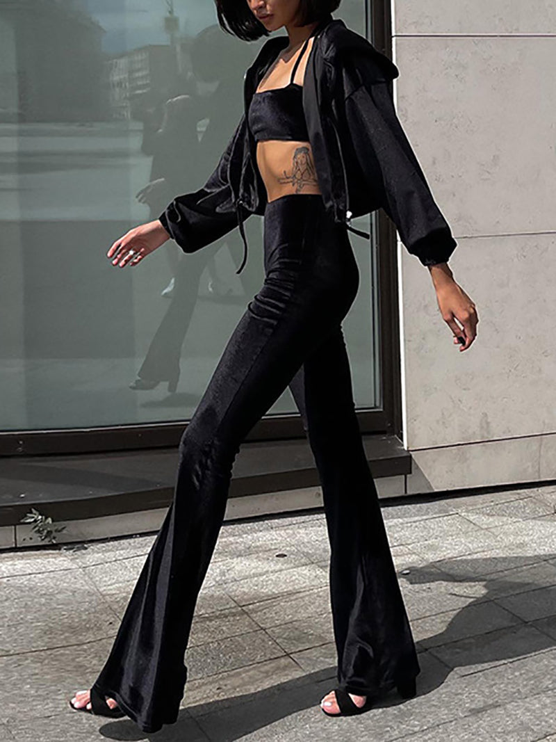 High Waist Flared Pants Casual 3 Piece Set