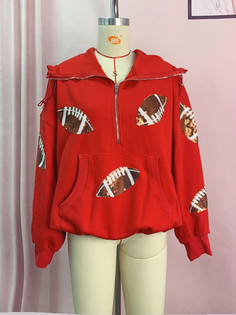 Rugby Sequin Drawstring Hoodie