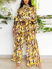 Print Wide leg Pants Casual Suit