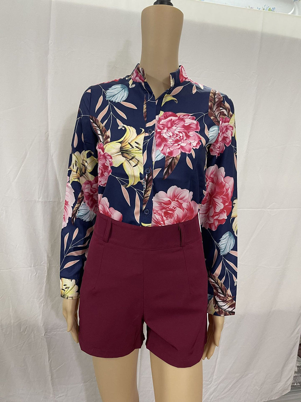 Print Shirt Shorts Casual Suit